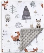 HOMRITAR Baby Blanket for Boys Girls Soft Plush Minky Blanket with Double Layer Dotted Backing for Toddler with Forest Foxes Multicolor Printed 30 x 40 Inch(75x100cm)